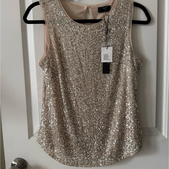 Tahari Sequined Top, Gold, XS, Sleeveless, NWT - Picture 1 of 8